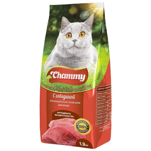 Сухой корм для кошек Chammy с говядиной 1900 г фотография