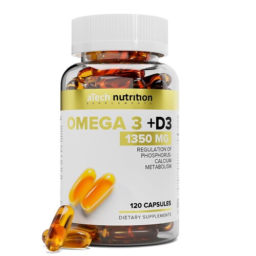 Капсулы aTech Nutrition Omega 3 + D3, 1.4 г, 120 шт. купить за 902 руб, фото