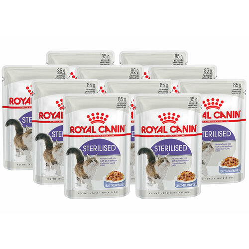 ROYAL CANIN STERILISED для взрослых кастрированных котов и стерилизованных кошек в желе пауч 85 гр 85 гр х 10 шт купить за 1011 руб, фото