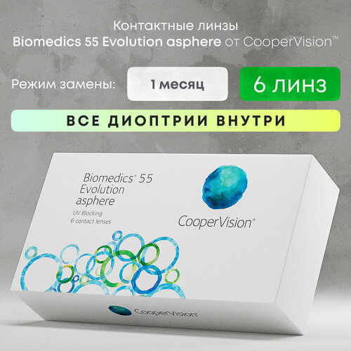 Контактные линзы CooperVision Biomedics 55 Evolution Asphere UV, 6 шт., R 8,8, D +2,75, прозрачный, 1 уп. фотография