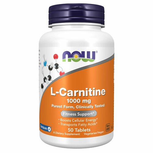 NOW L-Carnitine Tartrate 1000 mg, Карнитин Тартрат 50 таблеток фотография