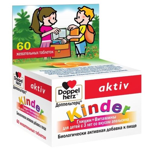 Доппельгерц Kinder Глицин+Витамины д/детей с 3 лет, 150 г, 60 шт., апельсин фотография