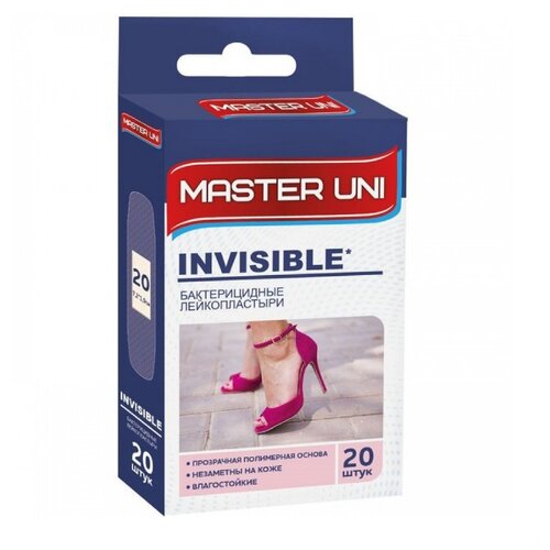 Master Uni Invisible лейкопластырь бактерицидный, 20 шт. прозрачный фотография