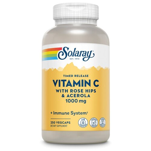 Капсулы Solaray Vitamin C Timed Release with Rose Hips & Acerola, 360 г, 1000 мг, 250 шт. фотография