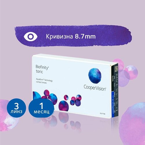 Контактные линзы CooperVision Biofinity Toric., 3 шт., R 8,7, D -1,5, CYL: -2,25, AХ: 140, прозрачный, 1 уп. фотография