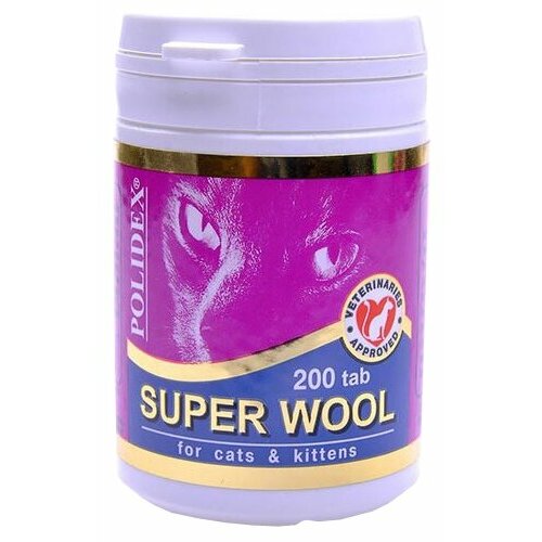 Витамины Polidex Super Wool для кошек , 200 таб. фотография