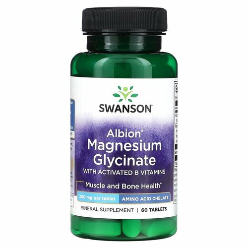 Магний глицинат с витаминами группы В, Swanson Albion Magnesium Glycinate with Activated B Vitamins, 200 мг 60 таблеток фотография