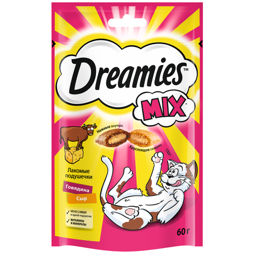 Лакомство для кошек  Dreamies Подушечки Mix, 60 г сыр купить за 256 руб, фото