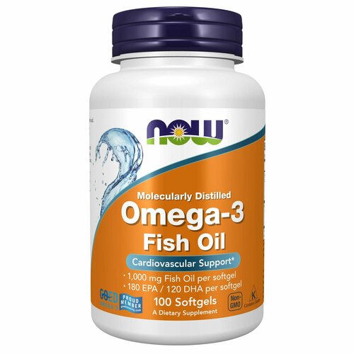 NOW Омега 3 omega-3 1000 мг жирные кислоты, 100 капсул фотография