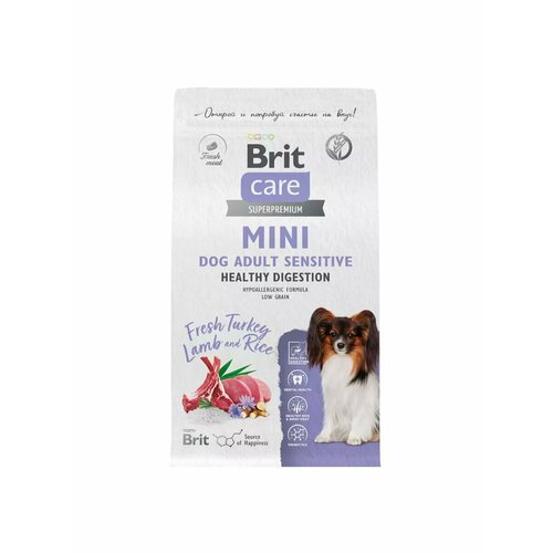 Сухой корм для собак мини пород Brit Care Adult mini Sensitive Healthy индейка ягненок 400 гр фотография