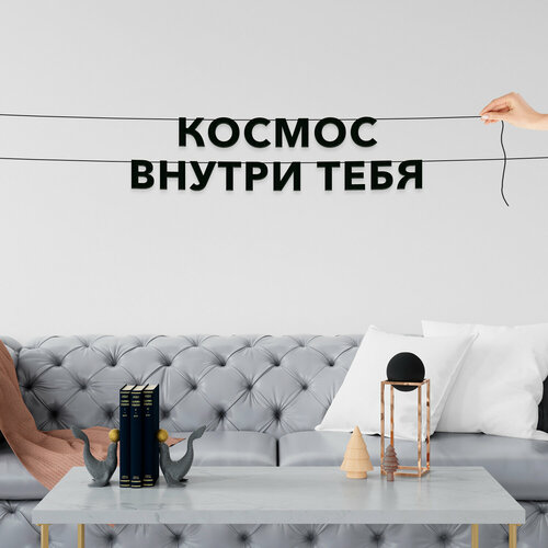 Гирлянда из букв, интерьерная интерьерная - “Космос внутри тебя“, черная текстовая растяжка. фотография