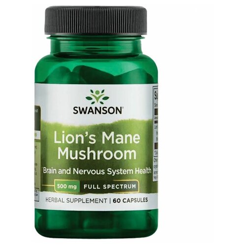 Здоровье мозга и психики Swanson Full Spectrum Lions Mane Mushroom 500 mg (60 капсул) фотография