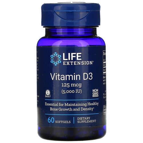 Капсулы Life Extension Vitamin D3, 40 г, 100 мл, 5000 МЕ, 60 шт. фотография