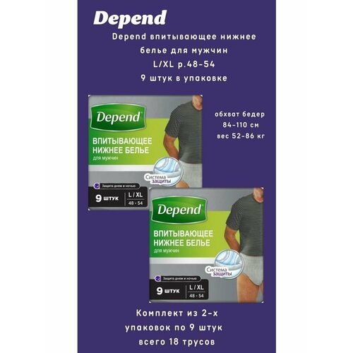 Depend трусы одноразовые нижнее белье мужчины р. L/XL 9шт/уп купить за 4017 руб, фото