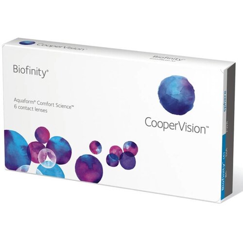 Контактные линзы CooperVision Biofinity, 6 шт., R 8,6, D -0,5, прозрачный, 1 уп. купить за 3450 руб, фото