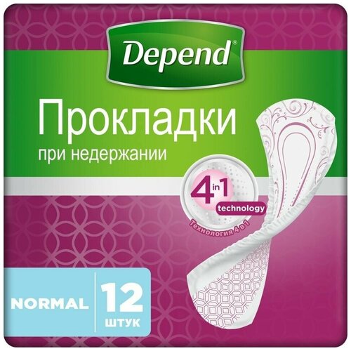 Прокладки Depend Normal при недержании 12шт x 3шт купить за 2078 руб, фото