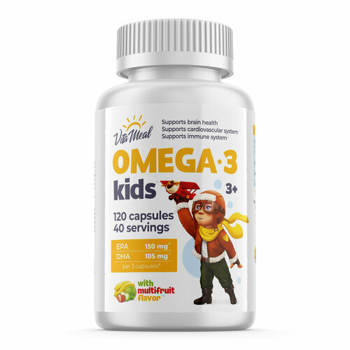 Омега 3 для детей VitaMeal Omega-3 Kids детская с 3 лет, 120 капсул, мультифрукт фотография