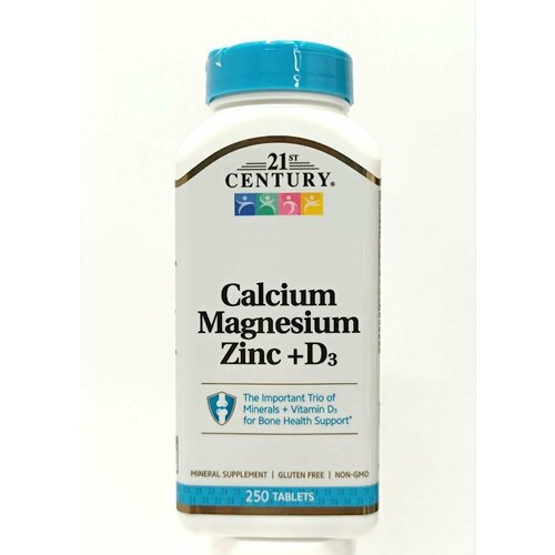 Таблетки Calcium Magnesium Zinc + D3 от 21 st Century, 250 штук в упаковке фотография