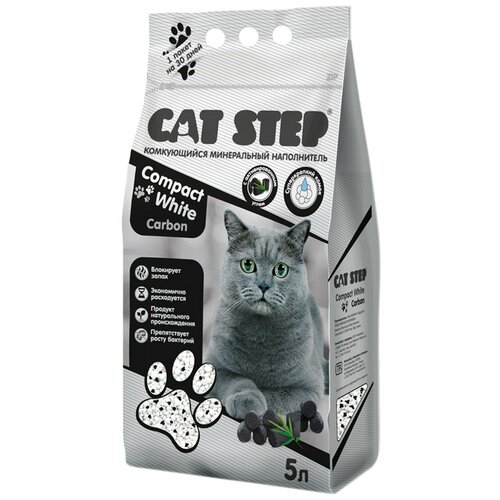 Комкующийся наполнитель Cat Step Compact White Carbon, 5л, 1 шт. купить за 633 руб, фото