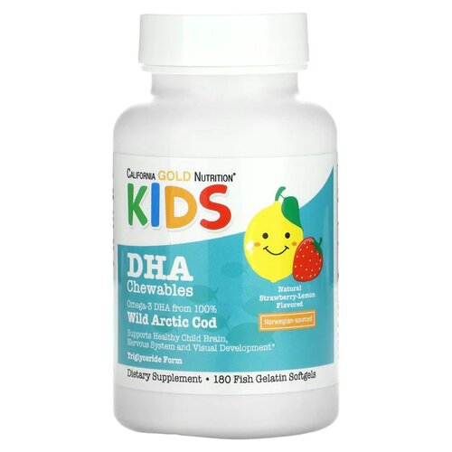 California Gold Nutrition Children's DHA таб. жев., 150 мл, 110 г, 180 шт., клубника и лимон фотография