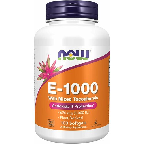 NOW E-1000 With Mixed Tocopherols 100 капсул (Витамин Е 1000 IU) фотография