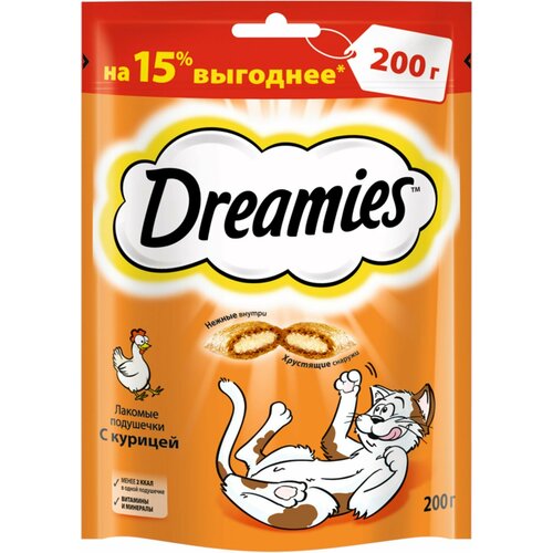 DREAMIES Лакомые подушечки с курицей д/кошек 200г купить за 275 руб, фото