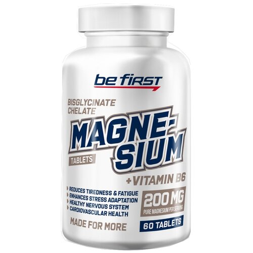 Таблетки Be First Magnesium + Vitamin B6, 120 г, 60 мл, 60 шт. купить за 825 руб, фото