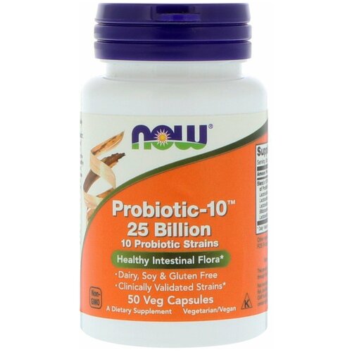 Probiotic-10, 25 млрд, 50 вегетарианских капсул, NOW Foods фотография