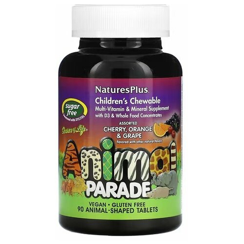 Nature`s Plus Animal Parade таб., 150 мл, 240 г, 90 шт., вишня, апельсин, виноград фотография