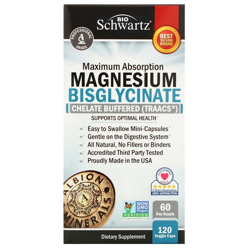 BioSchwartz Maximum Absorption Magnesium Bisglycinate (Бисглицинат магния с максимальной усваиваемостью) 120 мини-капсул фотография