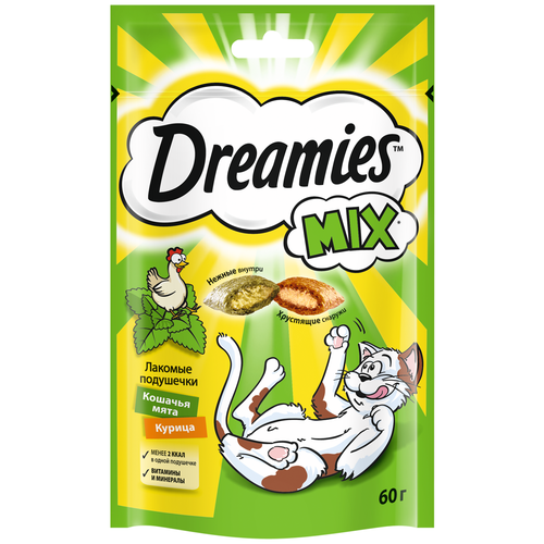 Лакомство для кошек  Dreamies Подушечки Mix, 60 г птица купить за 95 руб, фото