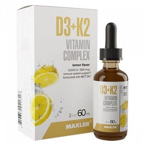 MAXLER D3+K2 Vitamin Complex фл., 60 мл, 120 г, лимон фотография