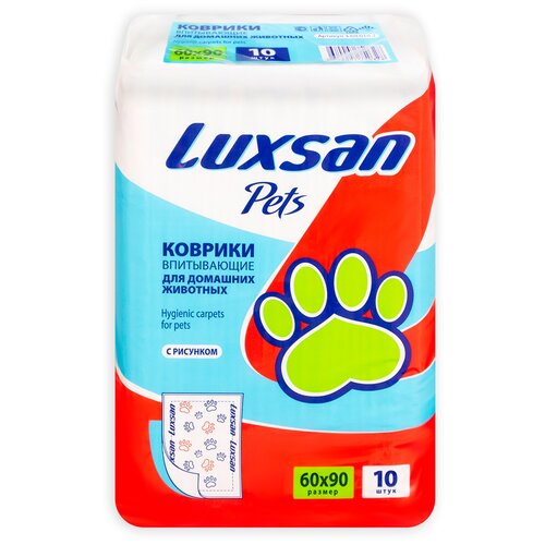 Пеленки для собак впитывающие Luxsan Pets с рисунком 90х60 см 10 шт. 1 шт. 90 см 60 см красный фотография