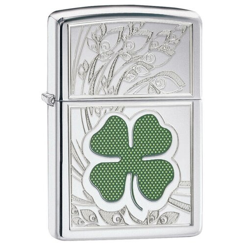 Оригинальная бензиновая зажигалка ZIPPO 24699 Shamrock Design с покрытием High Polish Chrome - Клевер купить за 6186 руб, фото