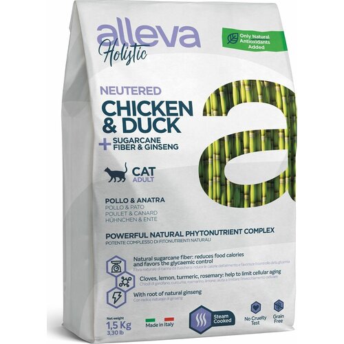 Сухой беззерновой корм ALLEVA HOLISTIC CAT NEUTERED CHICKEN&DUCK стерилизованных кошек, с курицей и уткой, 1,5 кг фотография