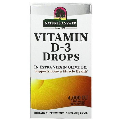 Капли Nature's Answer Vitamin D-3, 100 г, 15 мл, 4000 МЕ, 240 шт. фотография