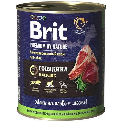 корм для собак Brit Premium by Nature, для здоровья кожи и шерсти, говядина, сердце 1 уп. х 1 шт. х 850 г фотография