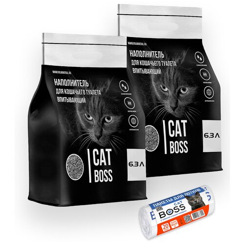 Наполнитель для кошачьего туалета впитывающий CatBoss, 12,6 л (2х 6,3л) + пакеты для кошачьего туалета ( 20 шт) CatBoss фотография