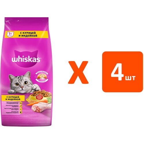 WHISKAS аппетитное ассорти для взрослых кошек с курицей и индейкой с нежным паштетом (5 кг х 4 шт) купить за 11369 руб, фото