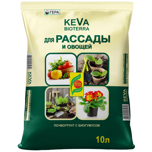 Почвогрунт Гера Keva Bioterra для рассады и овощей зеленый/бежевый, 10 л, 2.5 кг купить за 445 руб, фото