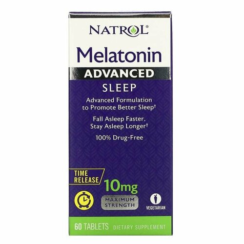 Таблетки Natrol Melatonin Advanced Sleep Time Release, 10 мг, 60 шт. фотография