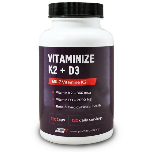 Таблетки PROTEIN.COMPANY Vitaminize K2 + D3 Витаминный комплекс, 90 г, 250 мл, 120 шт. фотография