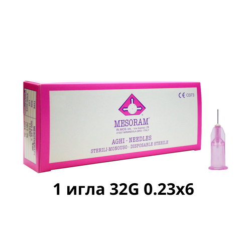 Игла медицинская инъекционная для мезотерапии (Мезоигла Mesoram) 32G 0.23x6, 1 шт, 712307 (Мезорам) фотография