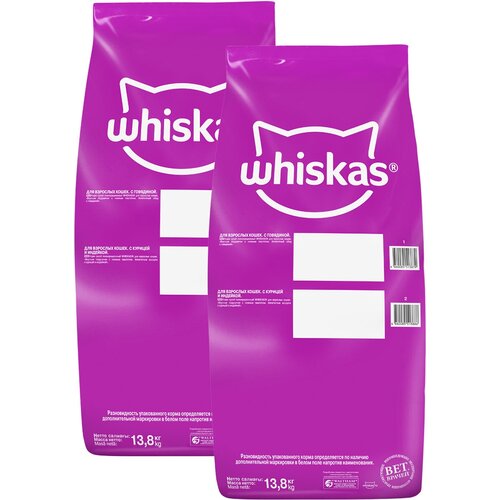 WHISKAS аппетитное ассорти для взрослых кошек с курицей и индейкой с нежным паштетом (13,8 + 13,8 кг) фотография