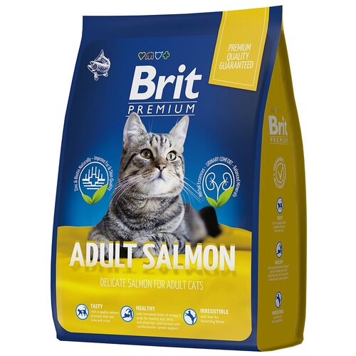 Brit Premium Cat Adult Salmon сухой корм премиум класса с лососем для взрослых кошек, 0,4кг, 1шт купить за 557 руб, фото