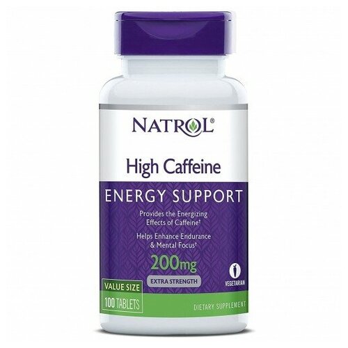 Таблетки Natrol High Caffeine 200 mg, 200 мг, 100 шт. купить за 1300 руб, фото