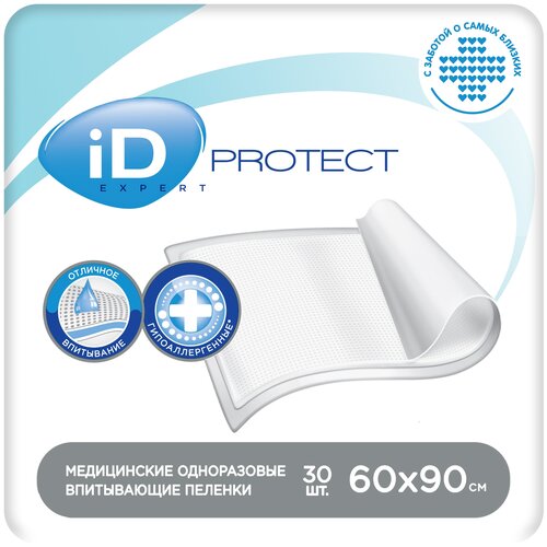 Пеленки iD Protect Expert, 60 х 90 см, 30 шт. купить за 671 руб, фото