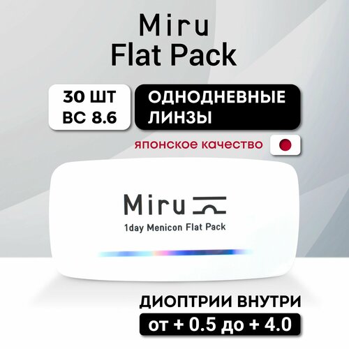 Контактные линзы Menicon Miru 1 day Flat Pack, 30 шт., R 8,6, D +3, прозрачный, 1 уп. фотография