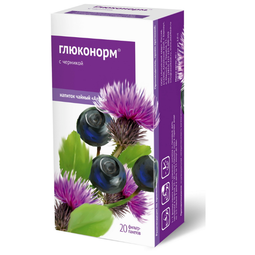 Алтайский кедр сбор Глюконорм с черникой (чайный напиток) ф/п, 50 г, 20 шт. фотография