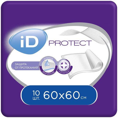 Пеленки iD Protect, 60 х 60 см, 10 шт. купить за 260 руб, фото